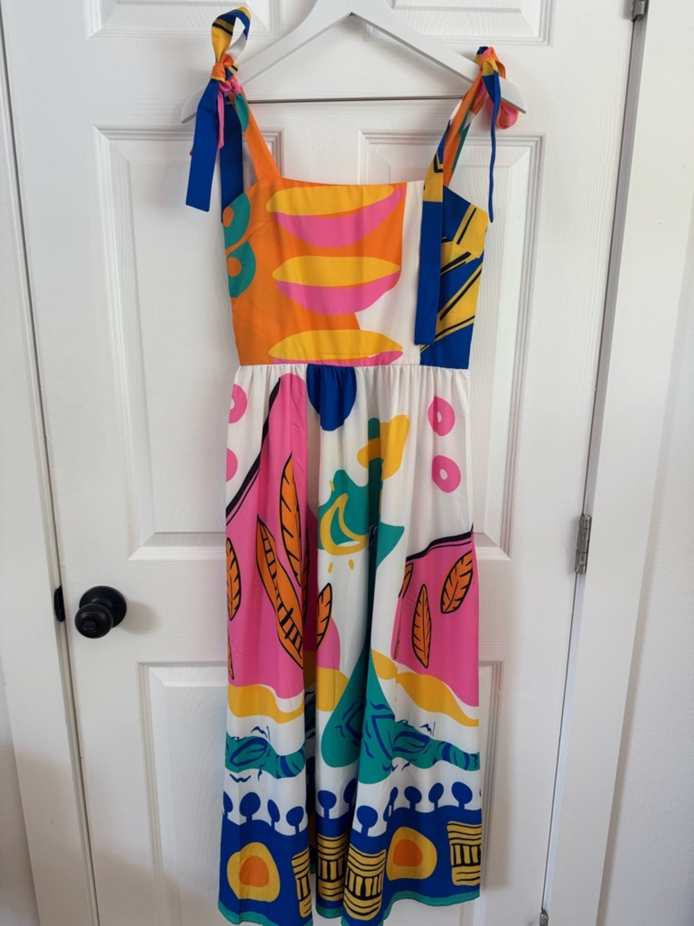 Colorful Tie-Shoulder Maxi Dress with colorful print